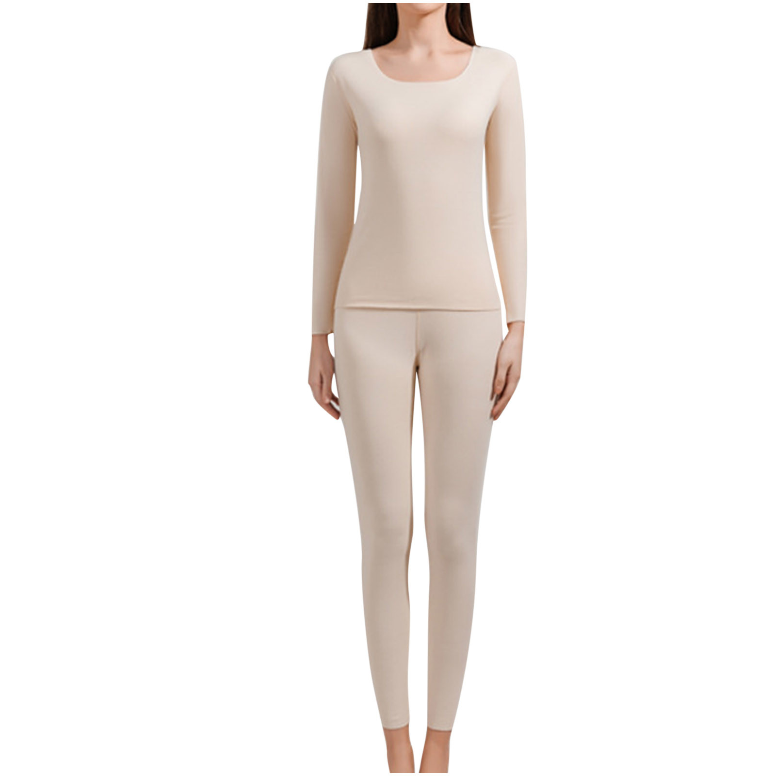 Womens Thermal Underwear Set Solid Color Long Johns Top Bottom Soft Base Layer Sets Casual Lightweight Slim Outfits